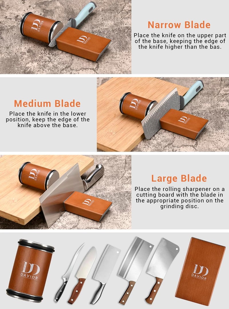 DAVIOR Rolling Knife Sharpener Kit with Diamond Discs, 15° & 20° Multi Angle Magnetic Knife Sharpener Roller Tool for Kitchen and Pocket Knives, Finger Protector, Leather Strop & Carry Bag - Image 5